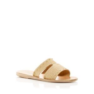 ANCIENT GREEK SANDALS Womens Beige Raffia Apertos Open Slide Sandals Shoes 37